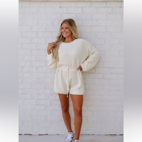 Sweater Knit Romper Drawstring Cream Boutique - Picture 5 of 9